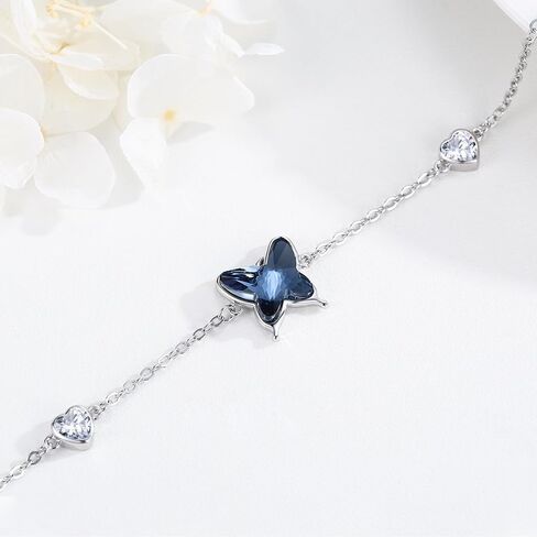 Butterfly Bracelet for Women 925 Sterling Silver Blue Butterfly Crystal Bracelet Adjustable Jewelry Graduation Birthday Gifts for Butterfly Lovers Friends Sister in Kuwait