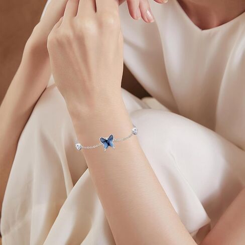 Butterfly Bracelet for Women 925 Sterling Silver Blue Butterfly Crystal Bracelet Adjustable Jewelry Graduation Birthday Gifts for Butterfly Lovers Friends Sister in Kuwait