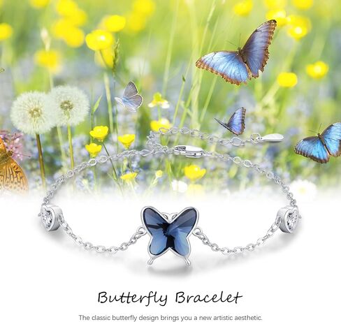 Butterfly Bracelet for Women 925 Sterling Silver Blue Butterfly Crystal Bracelet Adjustable Jewelry Graduation Birthday Gifts for Butterfly Lovers Friends Sister in Kuwait