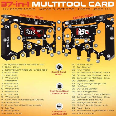 37-in-1 Black Credit Card Multi Tool Gift (1-tool-in-1-set). Wallet Credit Card Size Multitool Men's Gifts for Birthday. Wallet Card Tool Gifts for Dad. Cool Tool Gifts For Men Who Want Nothing in Saudi Arabia