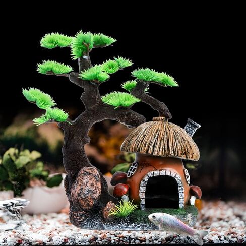 Saim Mushroom Aquarium Decorations Ornament Artificial Resin Fish Hiding Landscape Accessories Pet Fish Escape Holes (Brown) in Saudi Arabia