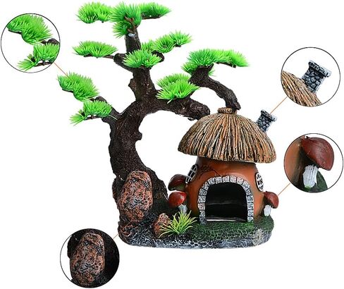Saim Mushroom Aquarium Decorations Ornament Artificial Resin Fish Hiding Landscape Accessories Pet Fish Escape Holes (Brown) in Saudi Arabia