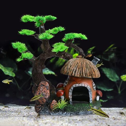 Saim Mushroom Aquarium Decorations Ornament Artificial Resin Fish Hiding Landscape Accessories Pet Fish Escape Holes (Brown) in Saudi Arabia