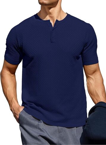 Zaitun Men's Knit Henley Shirts Business Casual Dress Shirts Short Sleeve Sweaters in Saudi Arabia