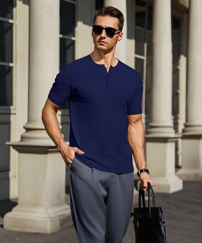 Zaitun Men's Knit Henley Shirts Business Casual Dress Shirts Short Sleeve Sweaters in Saudi Arabia