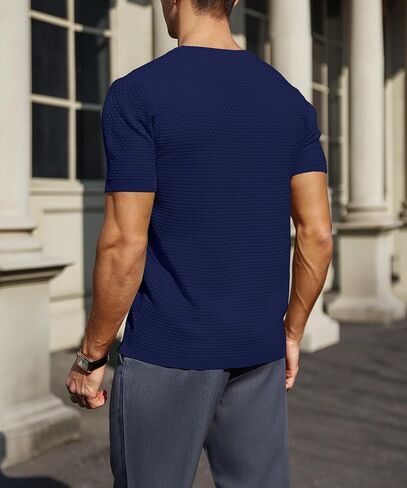 Zaitun Men's Knit Henley Shirts Business Casual Dress Shirts Short Sleeve Sweaters in Saudi Arabia