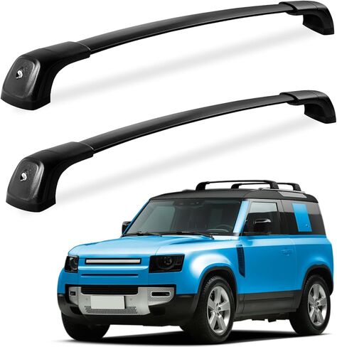 قضبان متقاطعة لحامل السقف من FengYu بوزن 220 رطلًا متوافقة مع Land Rover Defender 90 110 130 2020 2021 2022 2023 2024 (مع سياج جانبي)، أمتعة حامل السيارة من الألومنيوم شديدة التحمل وقابلة للقفل على السطح in Kuwait