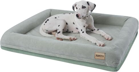 سرير كلب لتقويم العظام من Jiupety للكلاب المتوسطة الحجم، سرير كلب إسفنجي مقاوم للماء مع غطاء قابل للغسل وقابل للإزالة، أريكة للكلاب على شكل قفص بيض، أريكة للكلاب غير قابلة للتدمير، أخضر، L (34 بوصة × 26 بوصة × 5 بوصة) in Kuwait