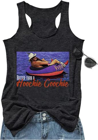 أكثر سخونة من Hoochie Coochie تانك القمم للنساء خمر موسيقى الريف الرسم هاواي Racerback تي شيرت in Kuwait
