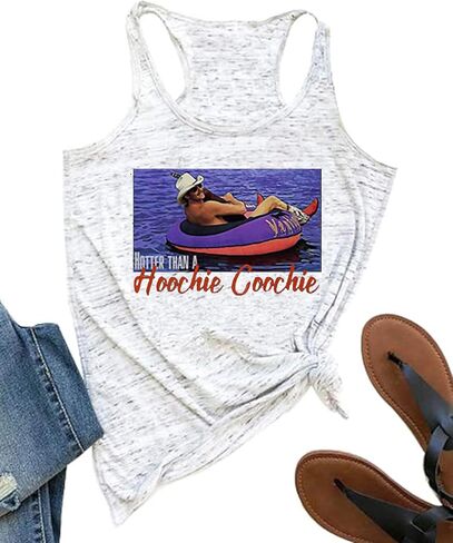 أكثر سخونة من Hoochie Coochie تانك القمم للنساء خمر موسيقى الريف الرسم هاواي Racerback تي شيرت in Kuwait