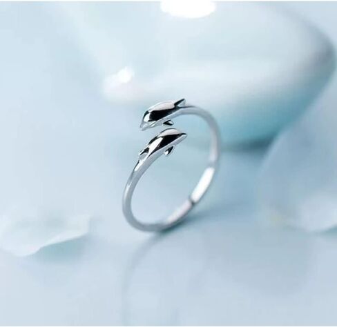 Double Dolphin Ring for Men Women Cubic Zirconia Dolphin Adjustable Ring Rhinestones Open Wrap Thumb Finger Band Promise Rings Jewelry Gifts Friend Family in Saudi Arabia