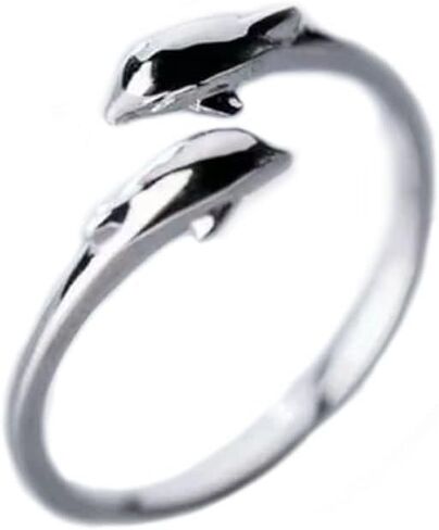 Double Dolphin Ring for Men Women Cubic Zirconia Dolphin Adjustable Ring Rhinestones Open Wrap Thumb Finger Band Promise Rings Jewelry Gifts Friend Family in Saudi Arabia