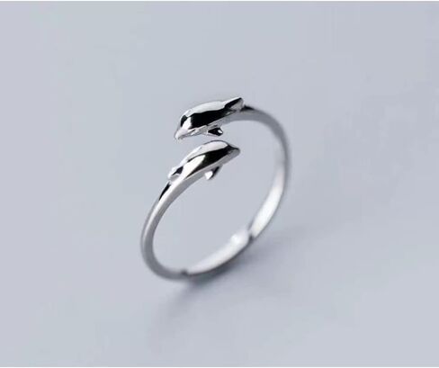 Double Dolphin Ring for Men Women Cubic Zirconia Dolphin Adjustable Ring Rhinestones Open Wrap Thumb Finger Band Promise Rings Jewelry Gifts Friend Family in Saudi Arabia