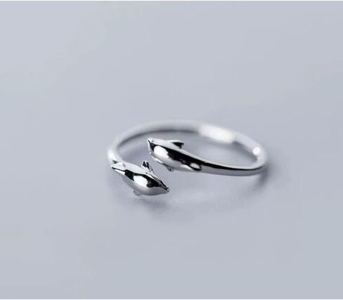 Double Dolphin Ring for Men Women Cubic Zirconia Dolphin Adjustable Ring Rhinestones Open Wrap Thumb Finger Band Promise Rings Jewelry Gifts Friend Family in Saudi Arabia