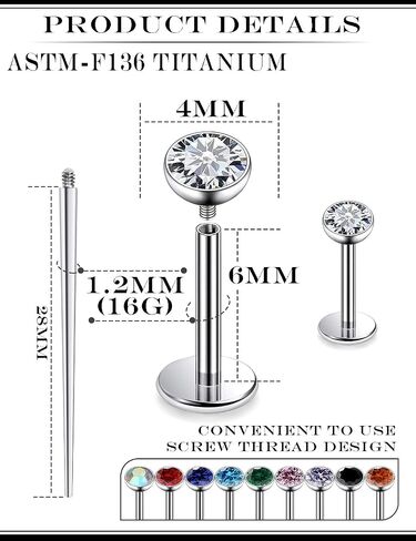 20G 18G 16G Astm F136 Titanium Internal Thread Flat Back Earrings Nose Studs Tragus Helix Conch Cartilage Lobe Earrings Medusa Labret Snake Bite Monroe Lip Ring Piercing Jewelry For Women Men in Saudi Arabia