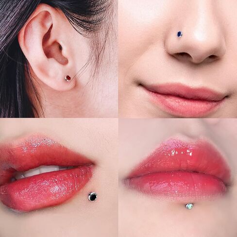20G 18G 16G Astm F136 Titanium Internal Thread Flat Back Earrings Nose Studs Tragus Helix Conch Cartilage Lobe Earrings Medusa Labret Snake Bite Monroe Lip Ring Piercing Jewelry For Women Men in Saudi Arabia