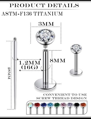 20G 18G 16G Astm F136 Titanium Internal Thread Flat Back Earrings Nose Studs Tragus Helix Conch Cartilage Lobe Earrings Medusa Labret Snake Bite Monroe Lip Ring Piercing Jewelry For Women Men in Saudi Arabia