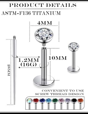 20G 18G 16G Astm F136 Titanium Internal Thread Flat Back Earrings Nose Studs Tragus Helix Conch Cartilage Lobe Earrings Medusa Labret Snake Bite Monroe Lip Ring Piercing Jewelry For Women Men in Saudi Arabia