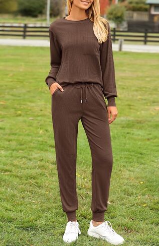 BTFBM Women's Two Piece Tracksuit Fall Long Sleeve Ribbed Knit Sweatshirt Long Pants With Drawstring Sweatsuit Sets in Saudi Arabia