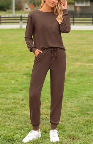 BTFBM Women's Two Piece Tracksuit Fall Long Sleeve Ribbed Knit Sweatshirt Long Pants With Drawstring Sweatsuit Sets in Saudi Arabia