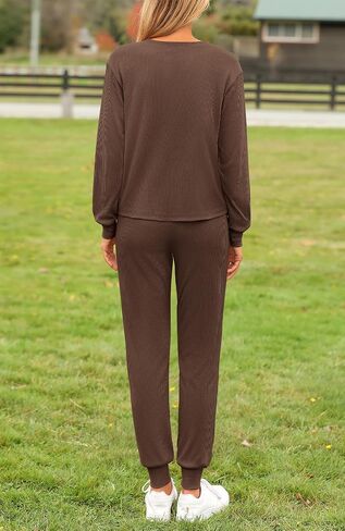 BTFBM Women's Two Piece Tracksuit Fall Long Sleeve Ribbed Knit Sweatshirt Long Pants With Drawstring Sweatsuit Sets in Saudi Arabia