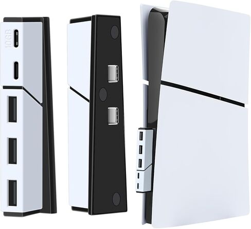 موزع USB بـ 5 منافذ لأقراص PS5 النحيفة والرقمية (لا يناسب PS5)، ملحقات PS5 النحيفة، منفذ موسع عالي السرعة، 2 نوع C 3.0 + 3 USB 3.0، أبيض in Kuwait