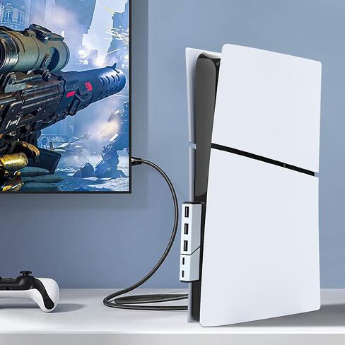 موزع USB بـ 5 منافذ لأقراص PS5 النحيفة والرقمية (لا يناسب PS5)، ملحقات PS5 النحيفة، منفذ موسع عالي السرعة، 2 نوع C 3.0 + 3 USB 3.0، أبيض in Kuwait