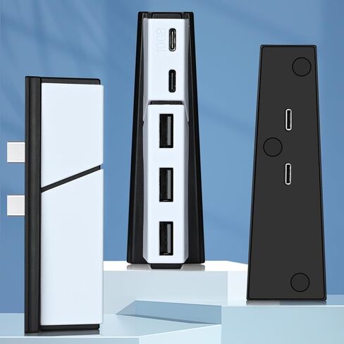 موزع USB بـ 5 منافذ لأقراص PS5 النحيفة والرقمية (لا يناسب PS5)، ملحقات PS5 النحيفة، منفذ موسع عالي السرعة، 2 نوع C 3.0 + 3 USB 3.0، أبيض in Kuwait