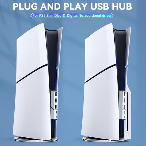 موزع USB بـ 5 منافذ لأقراص PS5 النحيفة والرقمية (لا يناسب PS5)، ملحقات PS5 النحيفة، منفذ موسع عالي السرعة، 2 نوع C 3.0 + 3 USB 3.0، أبيض in Kuwait