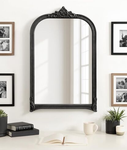 Kate and Laurel Hubanks Vintage Decorative Wide Arched Mirror, 40 x 30, Black, Large Antique Statement Arch Mirror for Dresser or Mantel Home Decor Options in Saudi Arabia