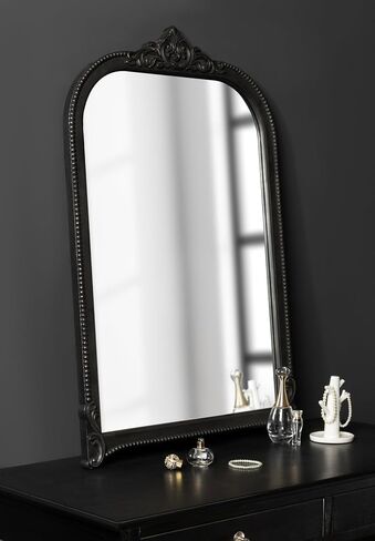 Kate and Laurel Hubanks Vintage Decorative Wide Arched Mirror, 40 x 30, Black, Large Antique Statement Arch Mirror for Dresser or Mantel Home Decor Options in Saudi Arabia