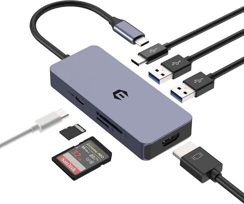 7 Ports USB C Hub, USB C Adapter, Dual Monitor Multiport Adapter with USB C to HDMI 4K, Dongle for Tablet and Laptop, USB 3.0 USB-A/C Port, 100W PD, SD/TF Card Reader in Saudi Arabia