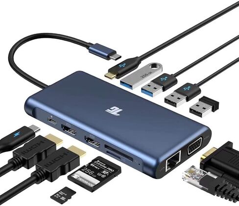 موزع USB-C من Tiergrade، محطة إرساء ثلاثية العرض 12 في 1 4K مع 2HDMI، VGA، شحن PD 100 واط، USB 3.0 مع نقل بيانات بسرعة 5 جيجابت في الثانية، إيثرنت، فتحة TF/SD، متوافقة مع أجهزة الكمبيوتر المحمولة من النوع C in Saudi Arabia