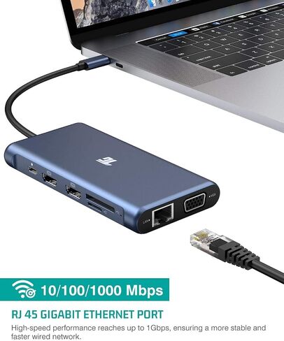 موزع USB-C من Tiergrade، محطة إرساء ثلاثية العرض 12 في 1 4K مع 2HDMI، VGA، شحن PD 100 واط، USB 3.0 مع نقل بيانات بسرعة 5 جيجابت في الثانية، إيثرنت، فتحة TF/SD، متوافقة مع أجهزة الكمبيوتر المحمولة من النوع C in Saudi Arabia