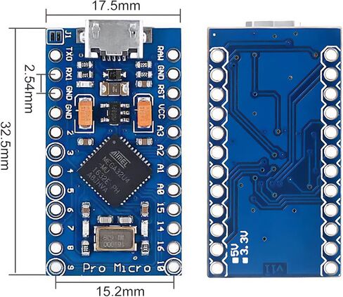 Pro Micro ATmega32U4 Microcontroller Board with Arduino Leonardo Bootloader, Pre-Soldered Headers, 16MHz Clock Speed, 32KB Flash Memory, 12 I/O Pins (2PCS) in Saudi Arabia
