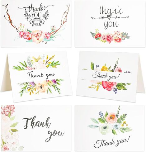 Floral Thank You Cards with Envelopes Thank You Notes With Envelopes Set - Flower Thank You Cards With Envelope and Stickers for Wedding, Bridal Showers, Baby Showers 12 Pack Greeting Card (4"x6") in Saudi Arabia