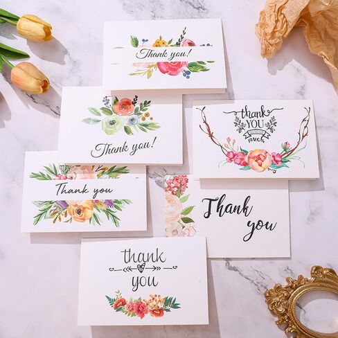 Floral Thank You Cards with Envelopes Thank You Notes With Envelopes Set - Flower Thank You Cards With Envelope and Stickers for Wedding, Bridal Showers, Baby Showers 12 Pack Greeting Card (4"x6") in Saudi Arabia