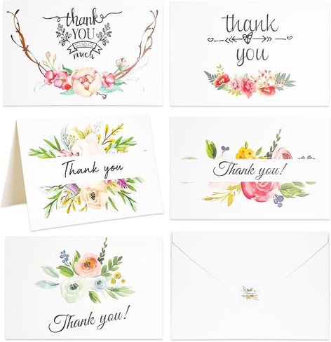 Floral Thank You Cards with Envelopes Thank You Notes With Envelopes Set - Flower Thank You Cards With Envelope and Stickers for Wedding, Bridal Showers, Baby Showers 12 Pack Greeting Card (4"x6") in Saudi Arabia