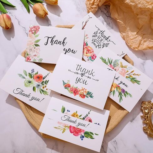 Floral Thank You Cards with Envelopes Thank You Notes With Envelopes Set - Flower Thank You Cards With Envelope and Stickers for Wedding, Bridal Showers, Baby Showers 12 Pack Greeting Card (4"x6") in Saudi Arabia