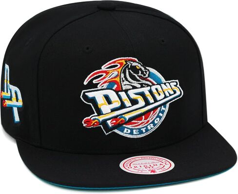 Mitchell & Ness Detroit Pistons NBA Black Pop Snapback Hat Adjustable Cap - Black/Side Patch in Saudi Arabia