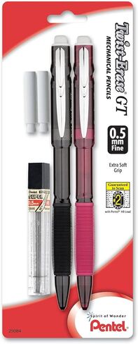 Pentel Twist-Erase GT (0.5mm) Mechanical Pencil, Lead, 2 Erasers, Assorted Barrel Colors, Color May Vary, Pack of 2 (QE205LEBP2M) in Saudi Arabia