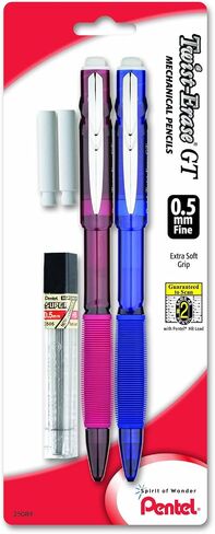 Pentel Twist-Erase GT (0.5mm) Mechanical Pencil, Lead, 2 Erasers, Assorted Barrel Colors, Color May Vary, Pack of 2 (QE205LEBP2M) in Saudi Arabia