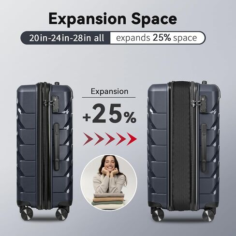 FOCHIER F مجموعات الأمتعة القابلة للتوسيع 3 قطع مع قفل TSA، مجموعة الأمتعة مجموعة حقيبة سفر من مادة PP مع عجلات دوارة للرجال والنساء، 20 بوصة/24 بوصة/28 بوصة in Kuwait