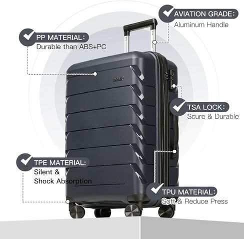 FOCHIER F مجموعات الأمتعة القابلة للتوسيع 3 قطع مع قفل TSA، مجموعة الأمتعة مجموعة حقيبة سفر من مادة PP مع عجلات دوارة للرجال والنساء، 20 بوصة/24 بوصة/28 بوصة in Kuwait