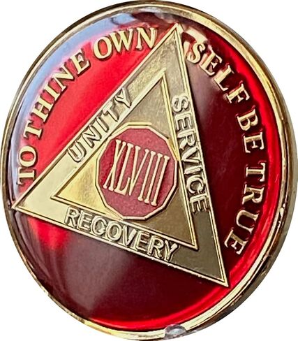 48 Year AA Medallion Mandarin Red Tri-Plate Serenity Prayer Sobriety Chip in Saudi Arabia