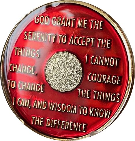 48 Year AA Medallion Mandarin Red Tri-Plate Serenity Prayer Sobriety Chip in Saudi Arabia