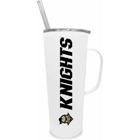 Campus Colors NCAA Stainless Steel 20oz Roadie With Handle & Dual Option Lid With Straw - Officially Licensed Tumbler (Central Florida Knights - White)