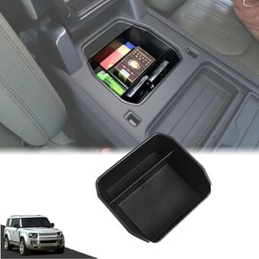 Center Console Organizer Tray Compatible with Land Rover Defender 90/110/130 2020-2023 Accessories, Center Console Armrest Tray Storage Box ABS Black (with Refrigerator)