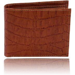 MANDAVA Genuine Leather Wallet for Men | Rfid Blocking Slim Bifold Wallets | Croc Embossed Top Grain Wallet with 8 Card Slots - Best Leather Wallets for Men (Dark Blue Color)