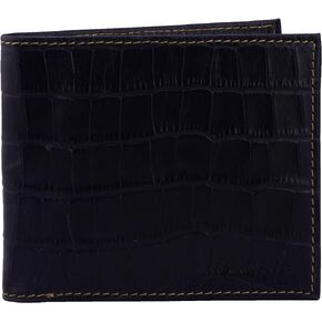 MANDAVA Genuine Leather Wallet for Men | Rfid Blocking Slim Bifold Wallets | Croc Embossed Top Grain Wallet with 8 Card Slots - Best Leather Wallets for Men (Dark Blue Color)